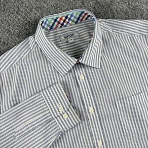 Smart Shirt Mens 100 White Blue Stripe Button Up Pocket M